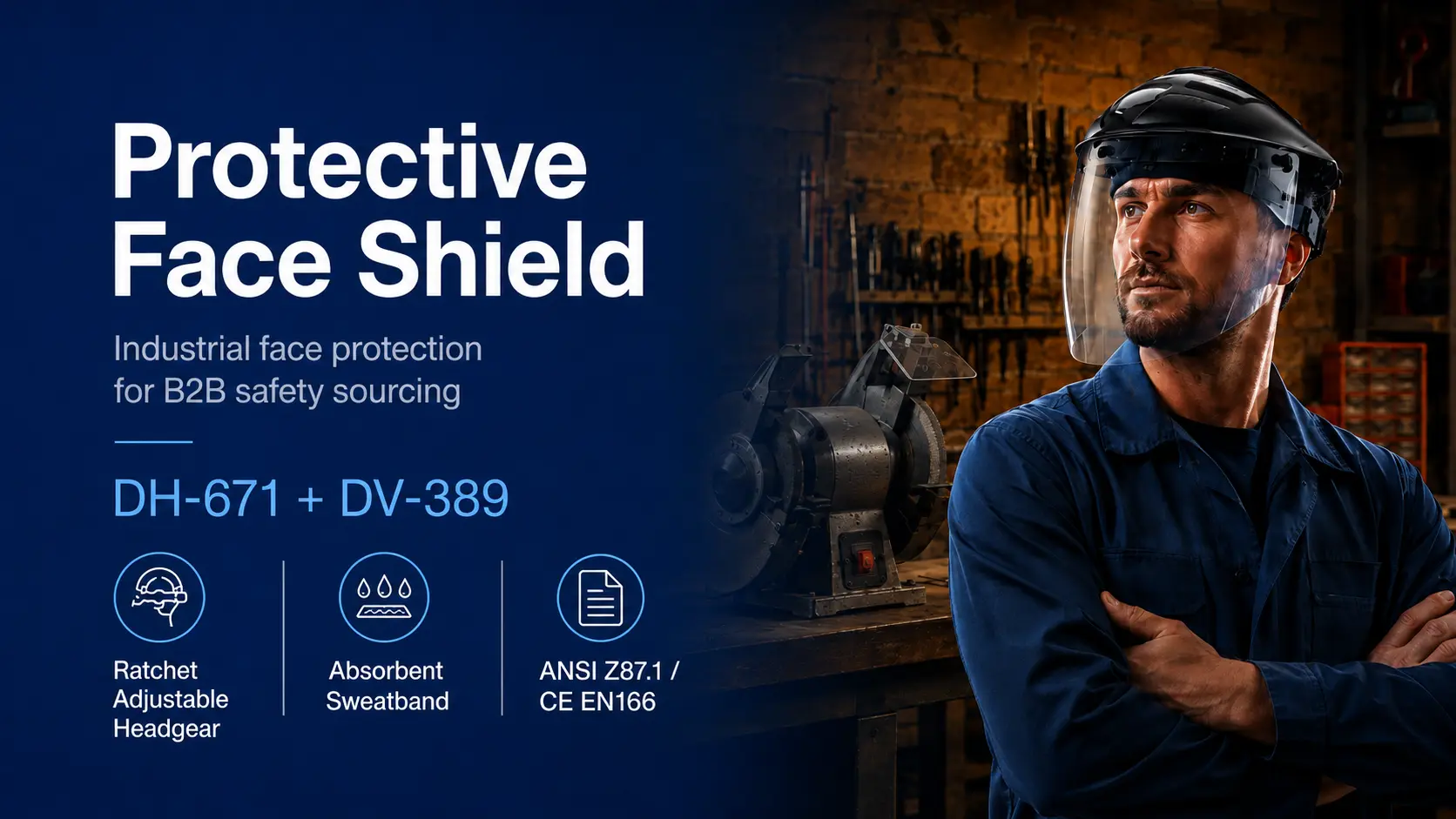Parkson Safety DH-671 and DV-389 protective face shield for industrial face protection and B2B safety sourcing